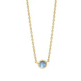 Blue Topaz Station Necklace Bezel Set in 14k Gold