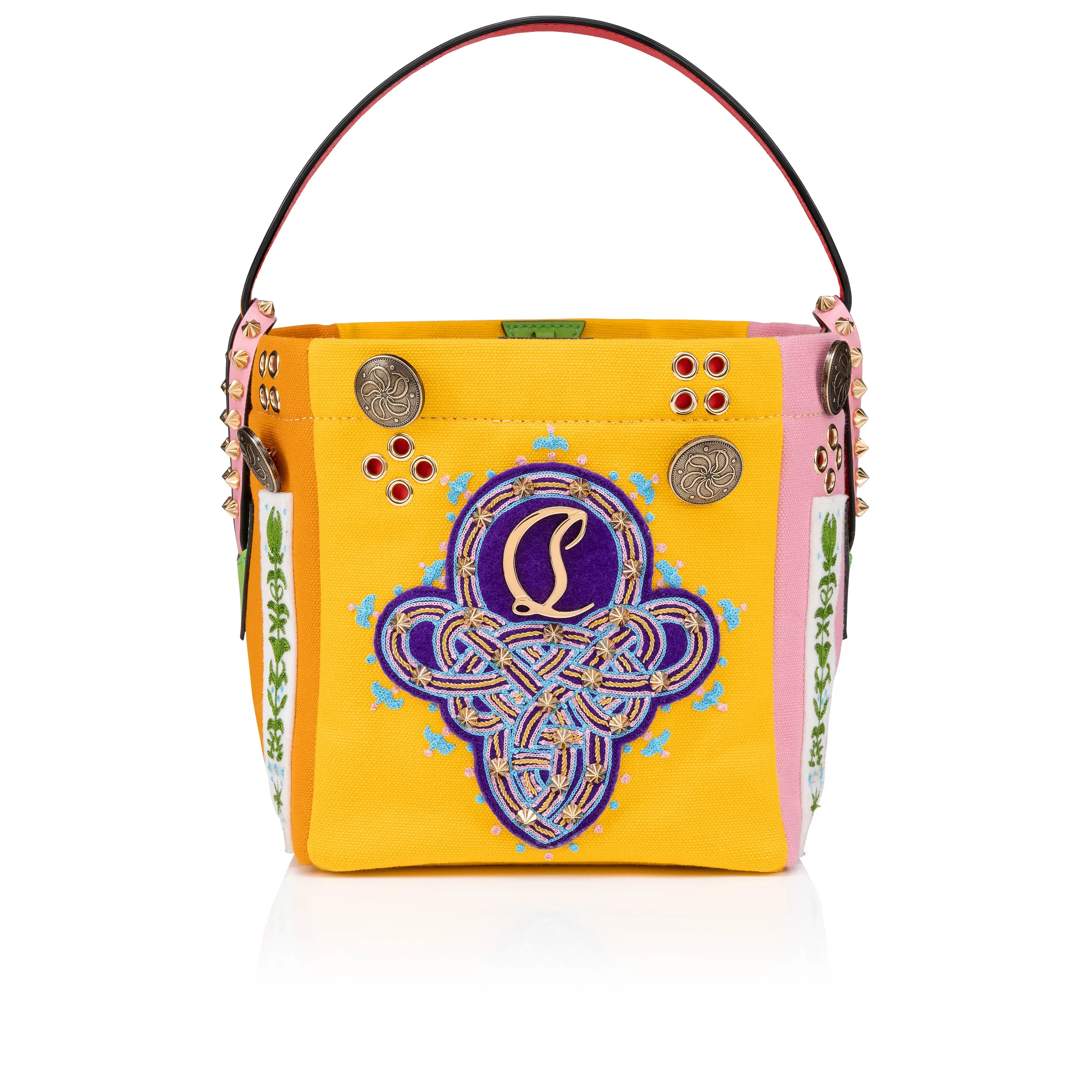 Breizcaba mini Tote bag - Fabric, calf leather and Pontivity embroidery - Multicolor