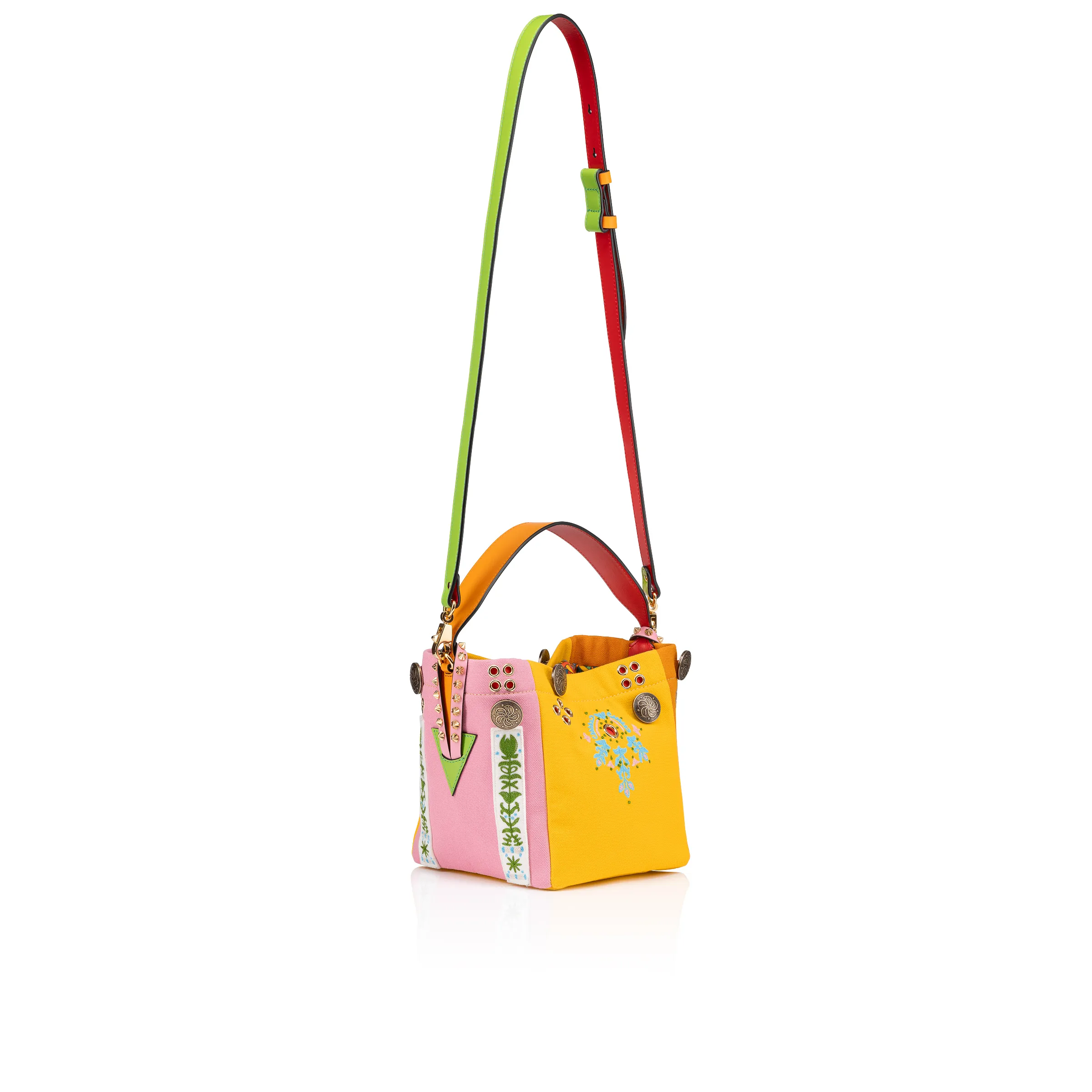 Breizcaba mini Tote bag - Fabric, calf leather and Pontivity embroidery - Multicolor