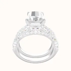 Cathedral Three Row Pave Engagement Ring With Pave Basket Head and Matching Band