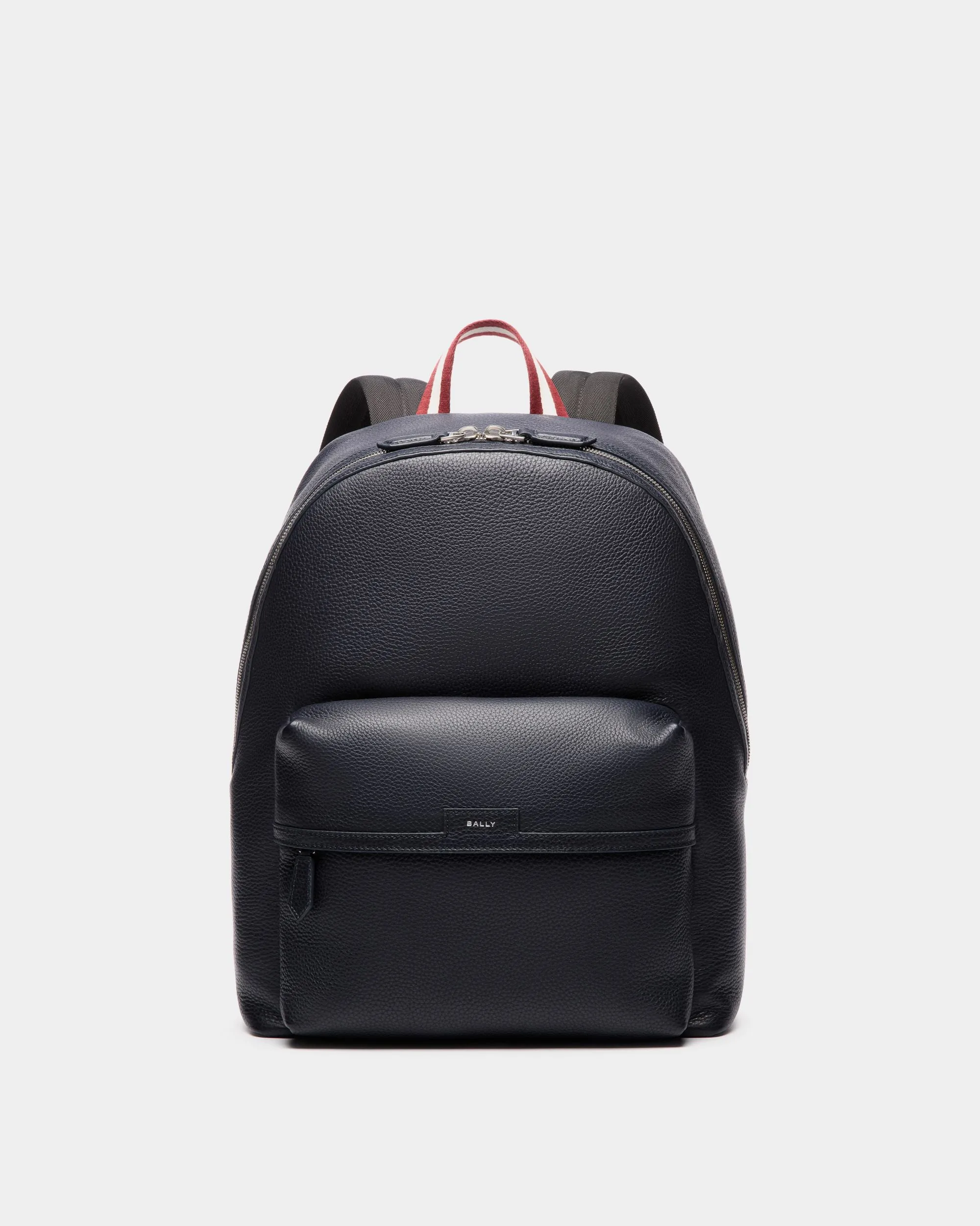 Code Backpack In Navy Blue Grained Leather 