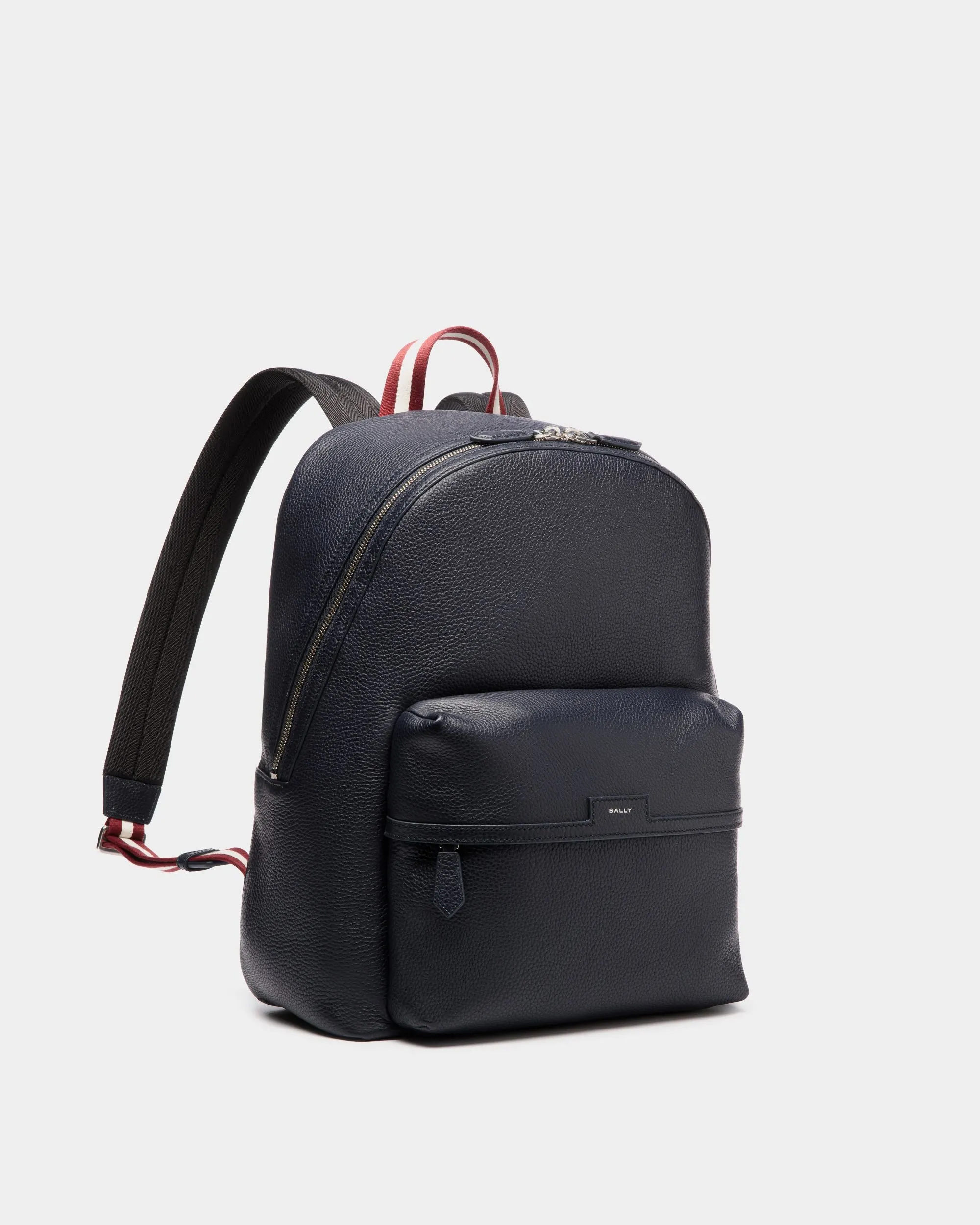 Code Backpack In Navy Blue Grained Leather 