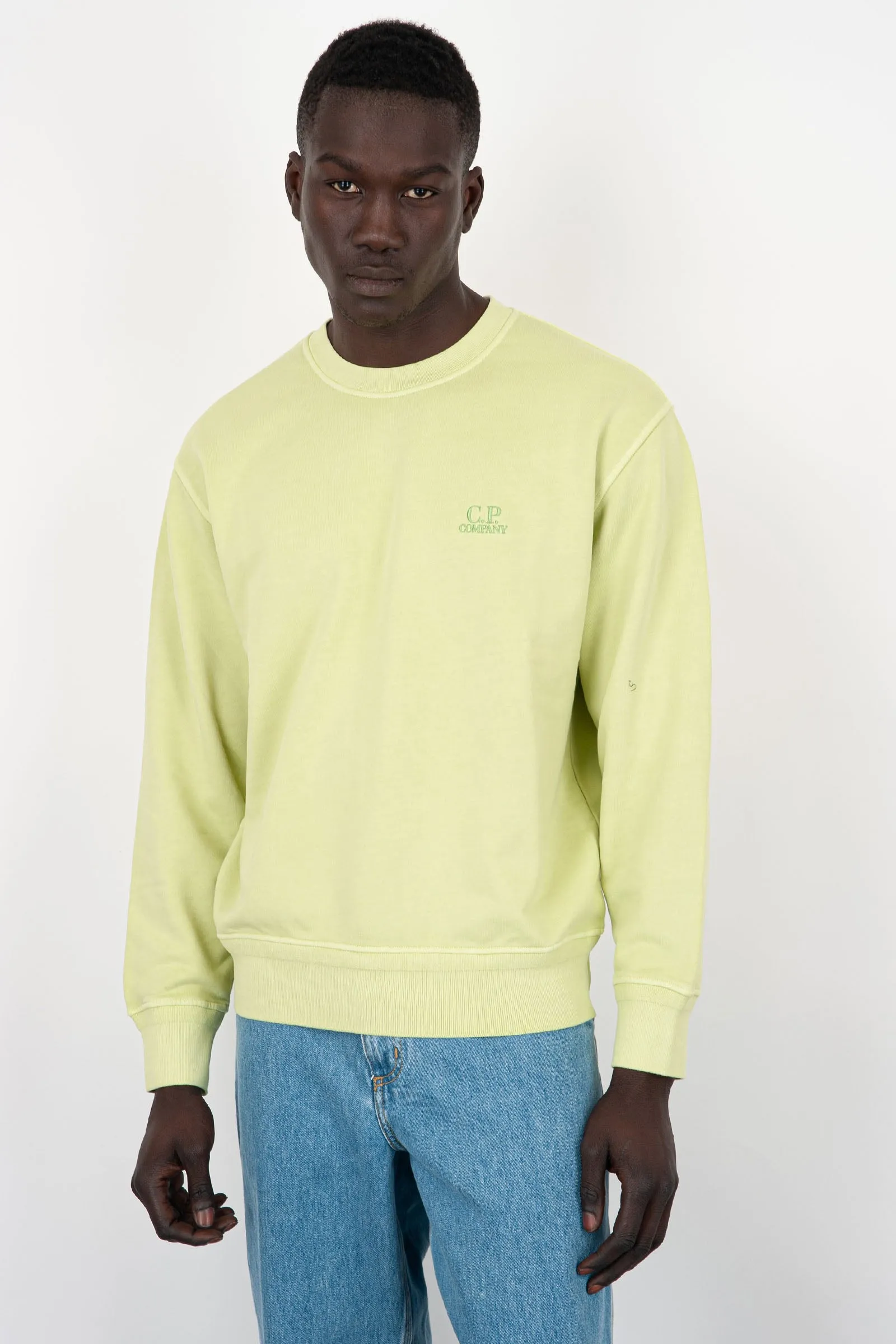 C.P. Company Felpa Diagonal Fleece Logo Cotone Verde Chiaro