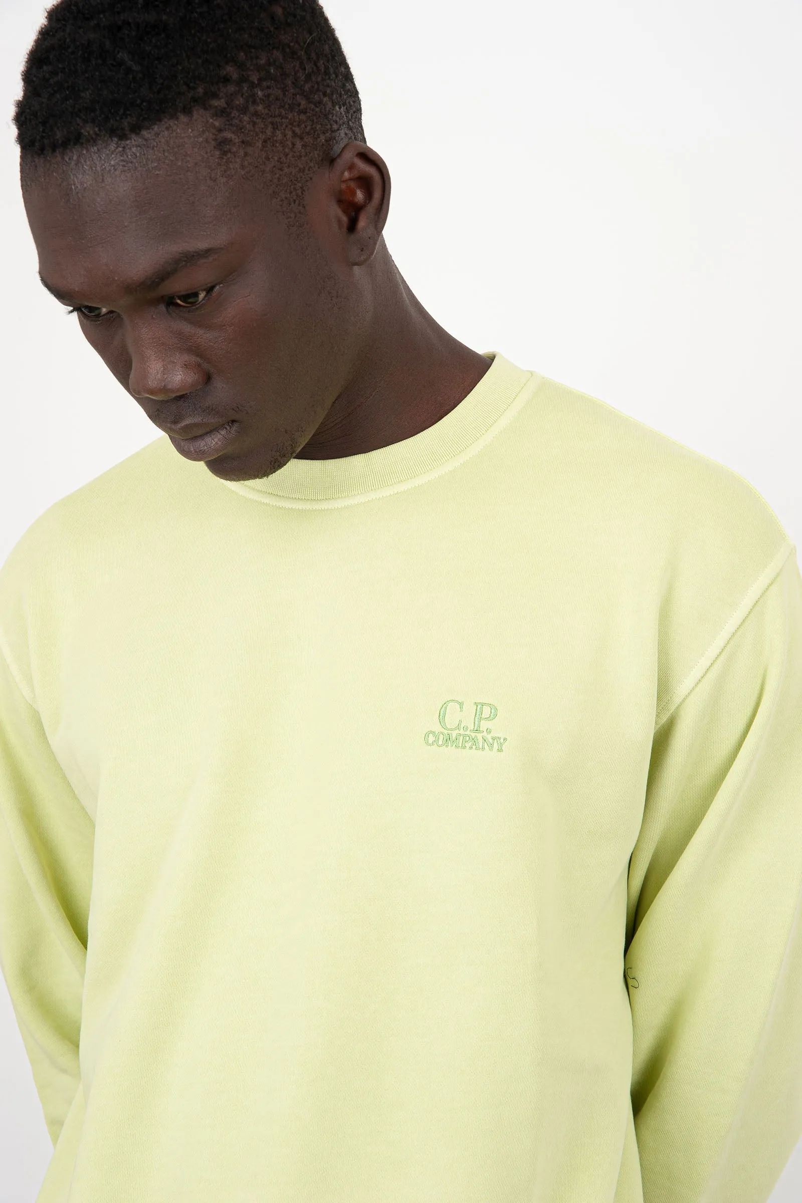 C.P. Company Felpa Diagonal Fleece Logo Cotone Verde Chiaro