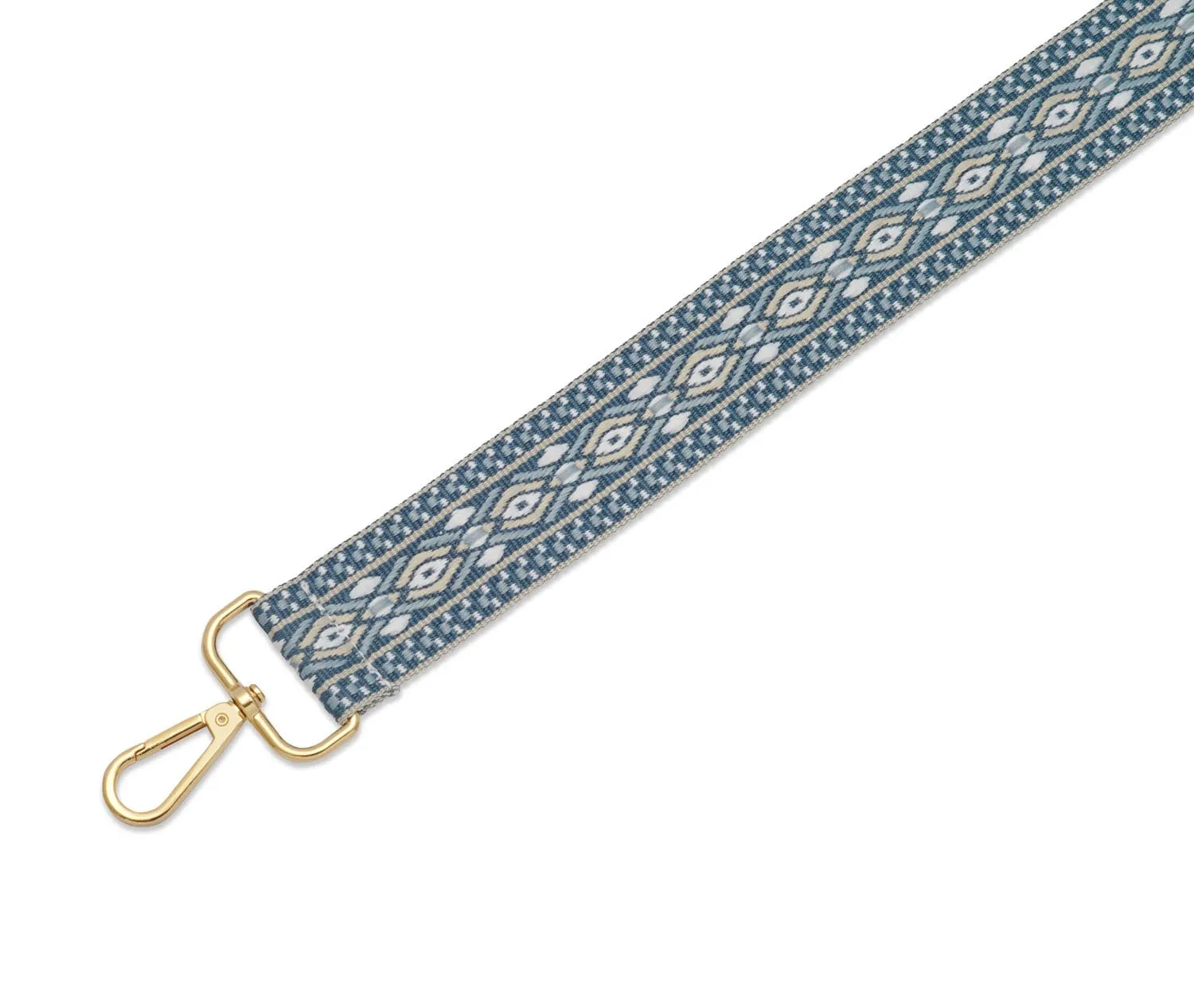 Crossbody Strap - Patterned Strap in Light Blue (Gold Hardware)