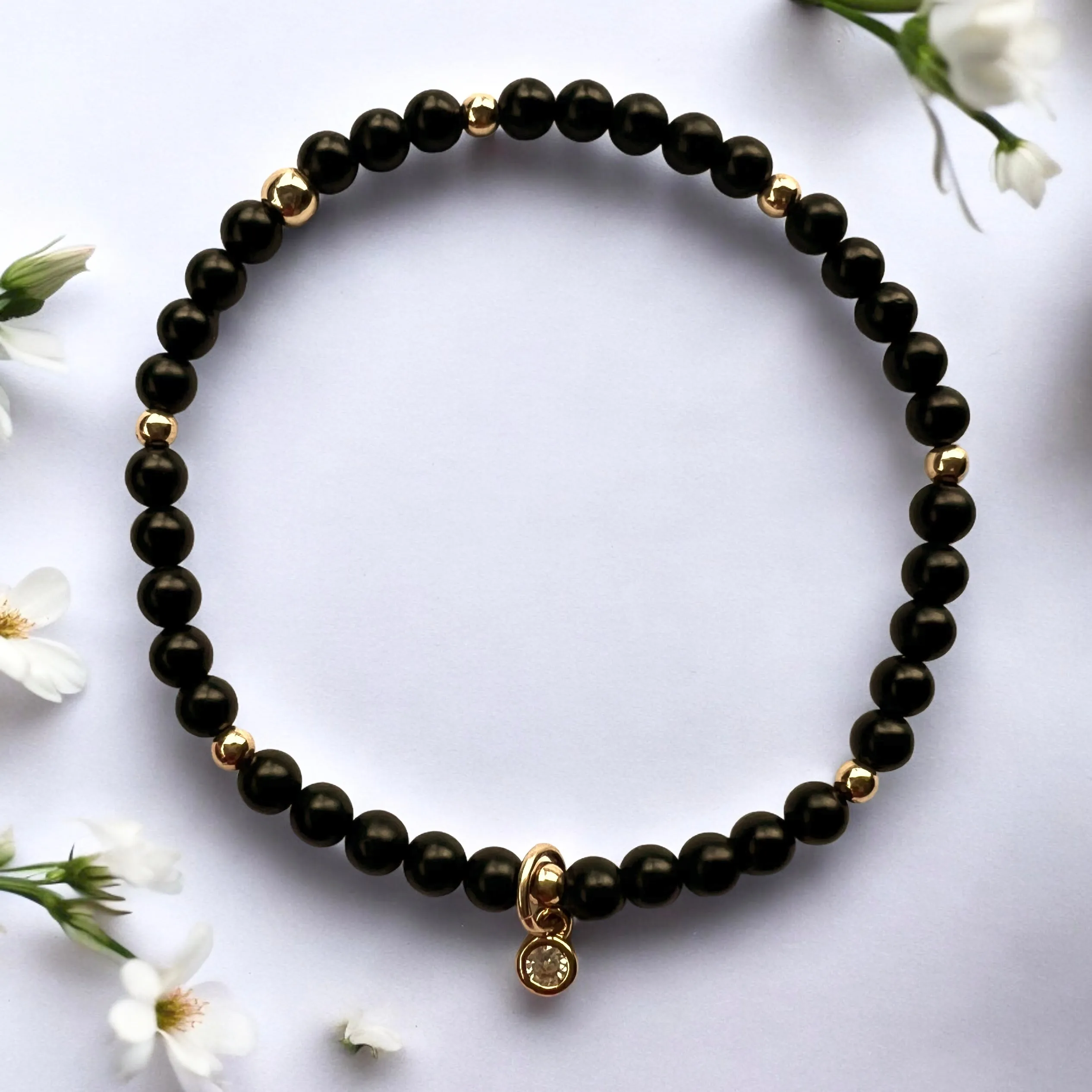 Dainty Cubic Zirconia Charm 4mm Onyx Matte Stone Bracelet