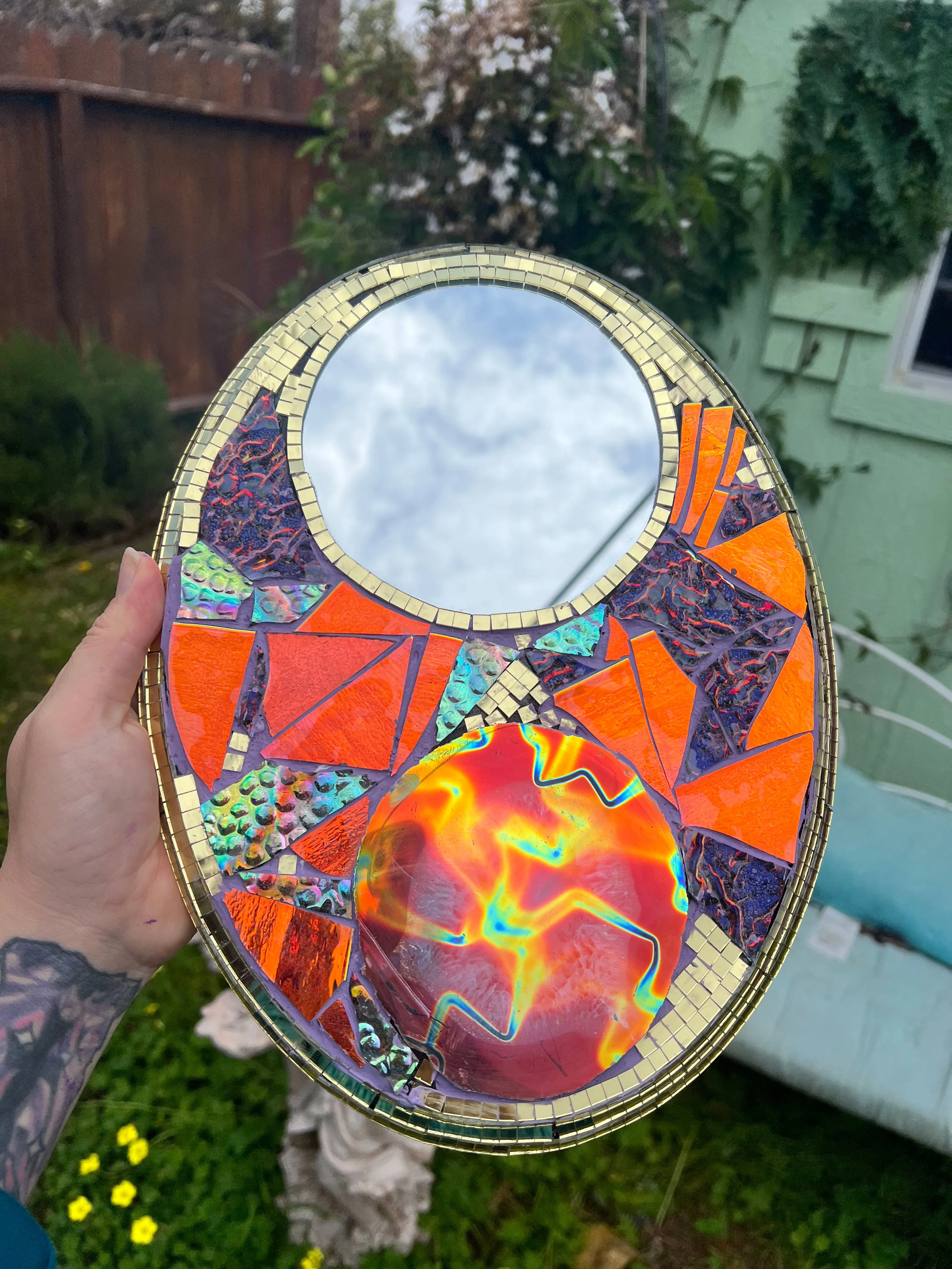 Dichroic glass & Fire Agate Mosaic Mirror