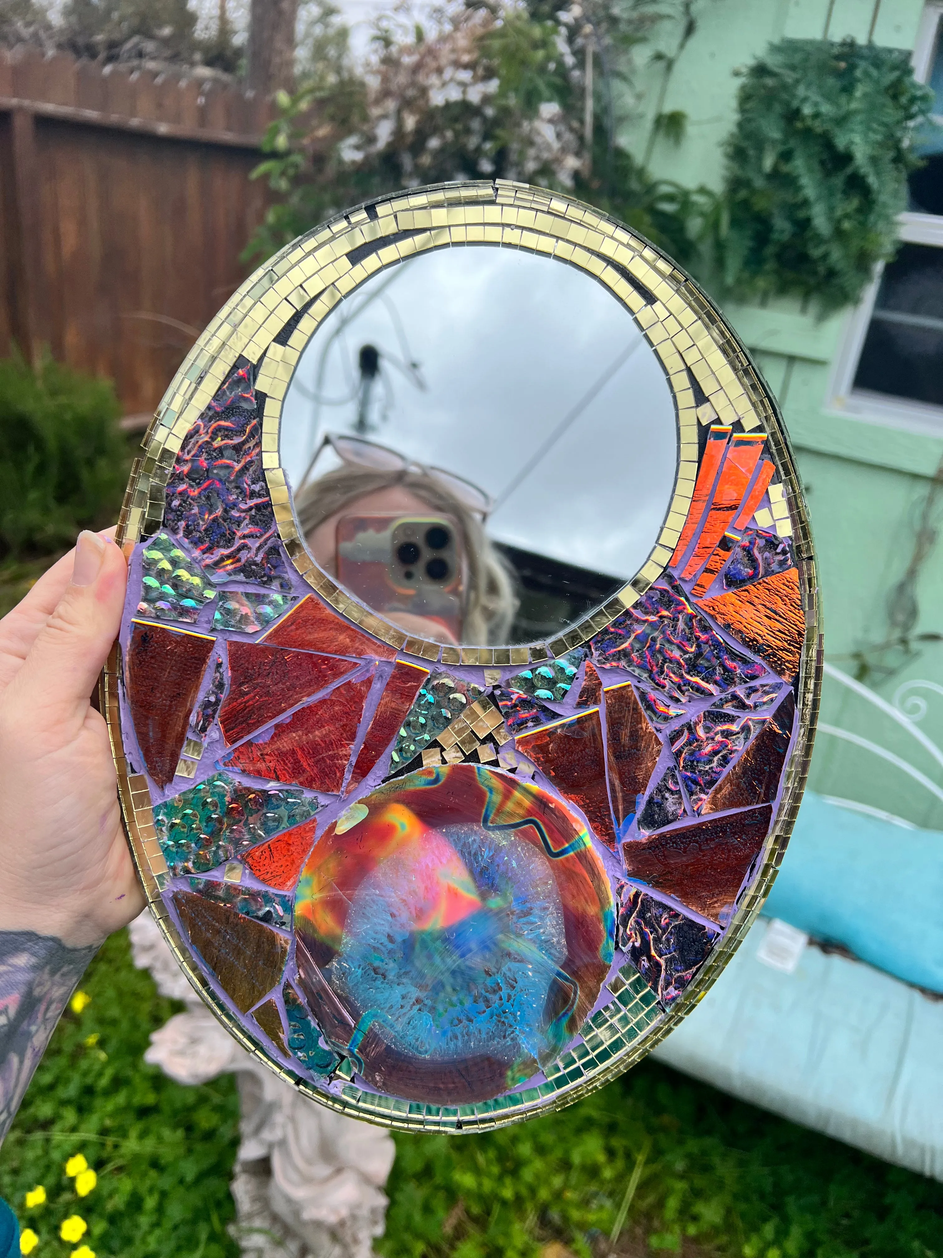 Dichroic glass & Fire Agate Mosaic Mirror