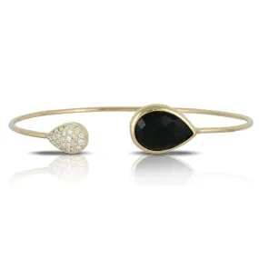 Doves Gatsby Black Onyx & Diamond Pear Teardrop Shaped Cuff Bracelet 18K Yellow Gold