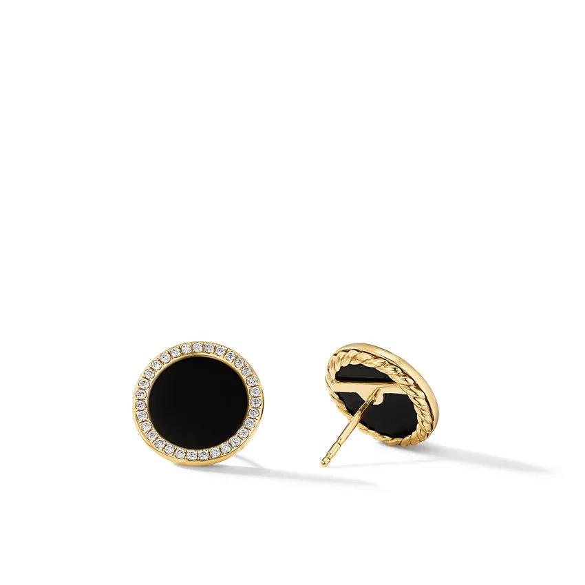 DY Elements Button Earrings in 18K Yellow Gold with Black Onyx and Diamonds