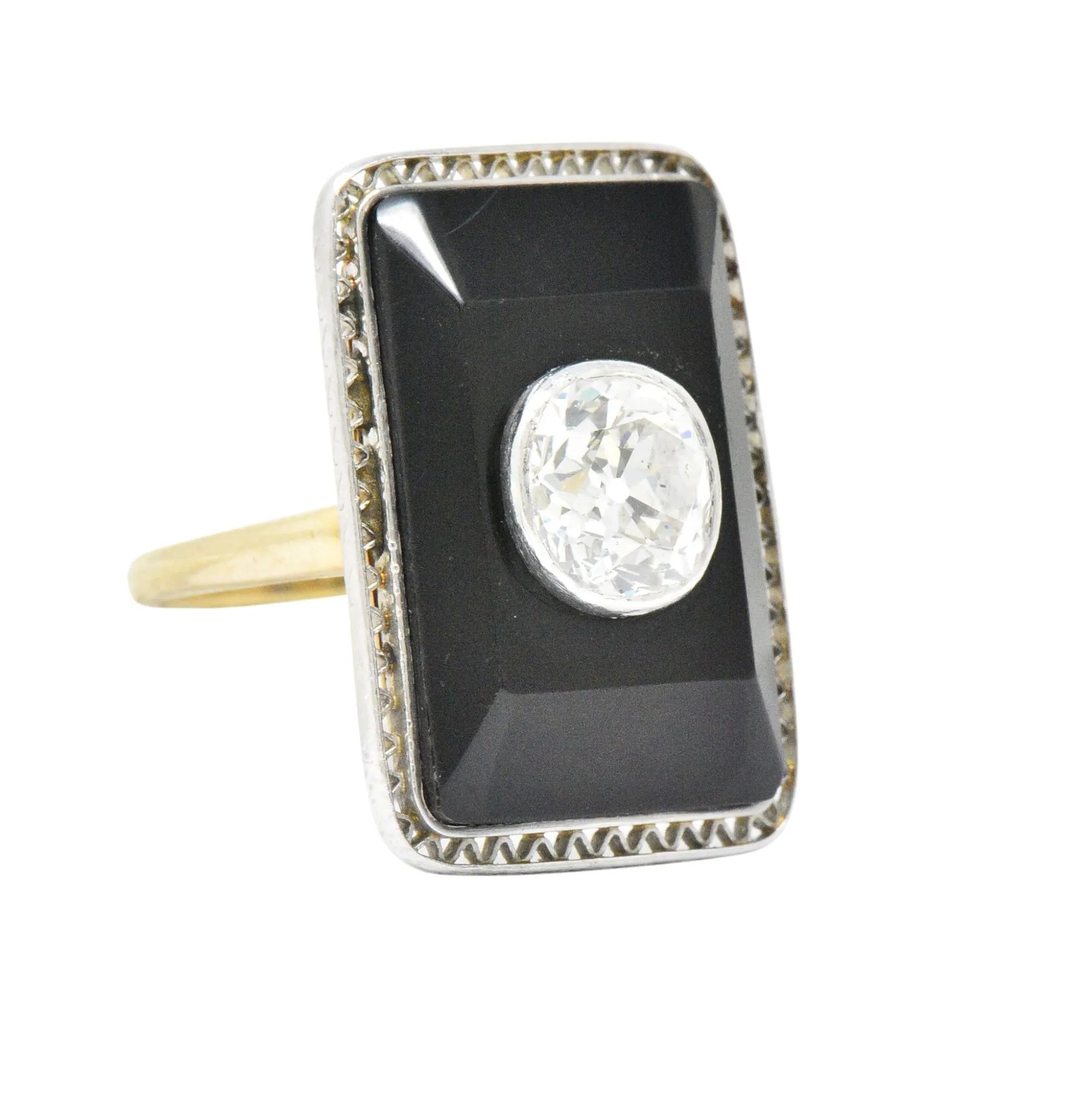 Edwardian 1.20 CTW Diamond Onyx Platinum 14 Karat Gold Ring