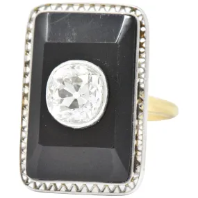 Edwardian 1.20 CTW Diamond Onyx Platinum 14 Karat Gold Ring