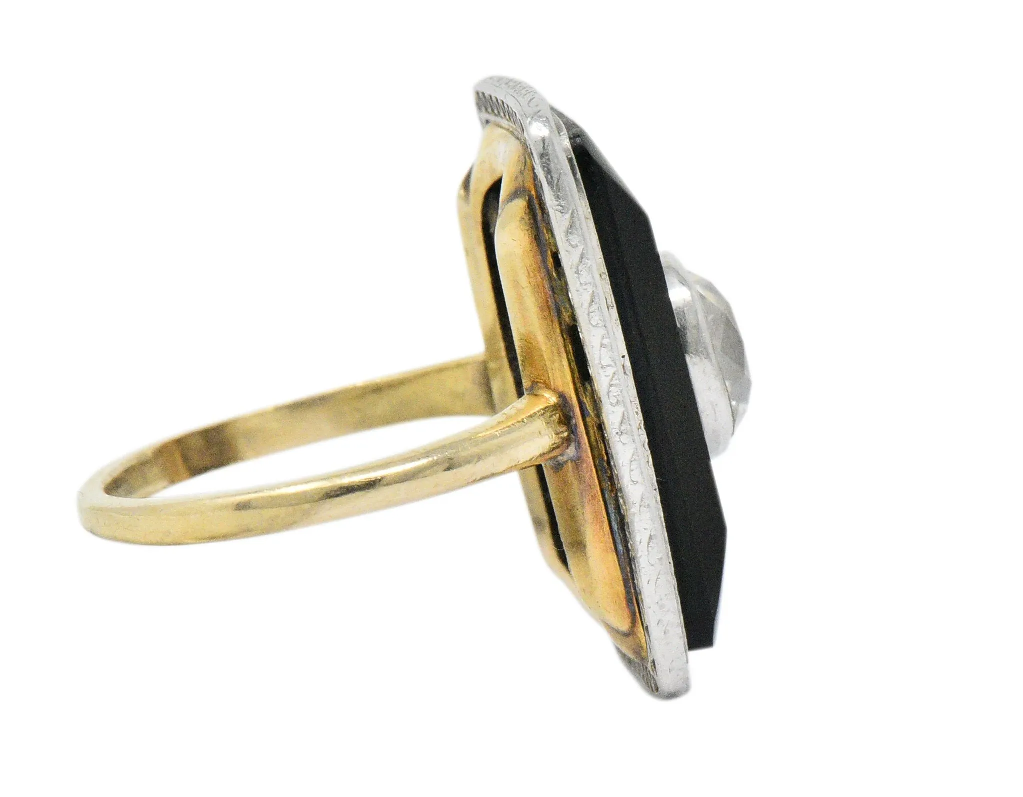 Edwardian 1.20 CTW Diamond Onyx Platinum 14 Karat Gold Ring