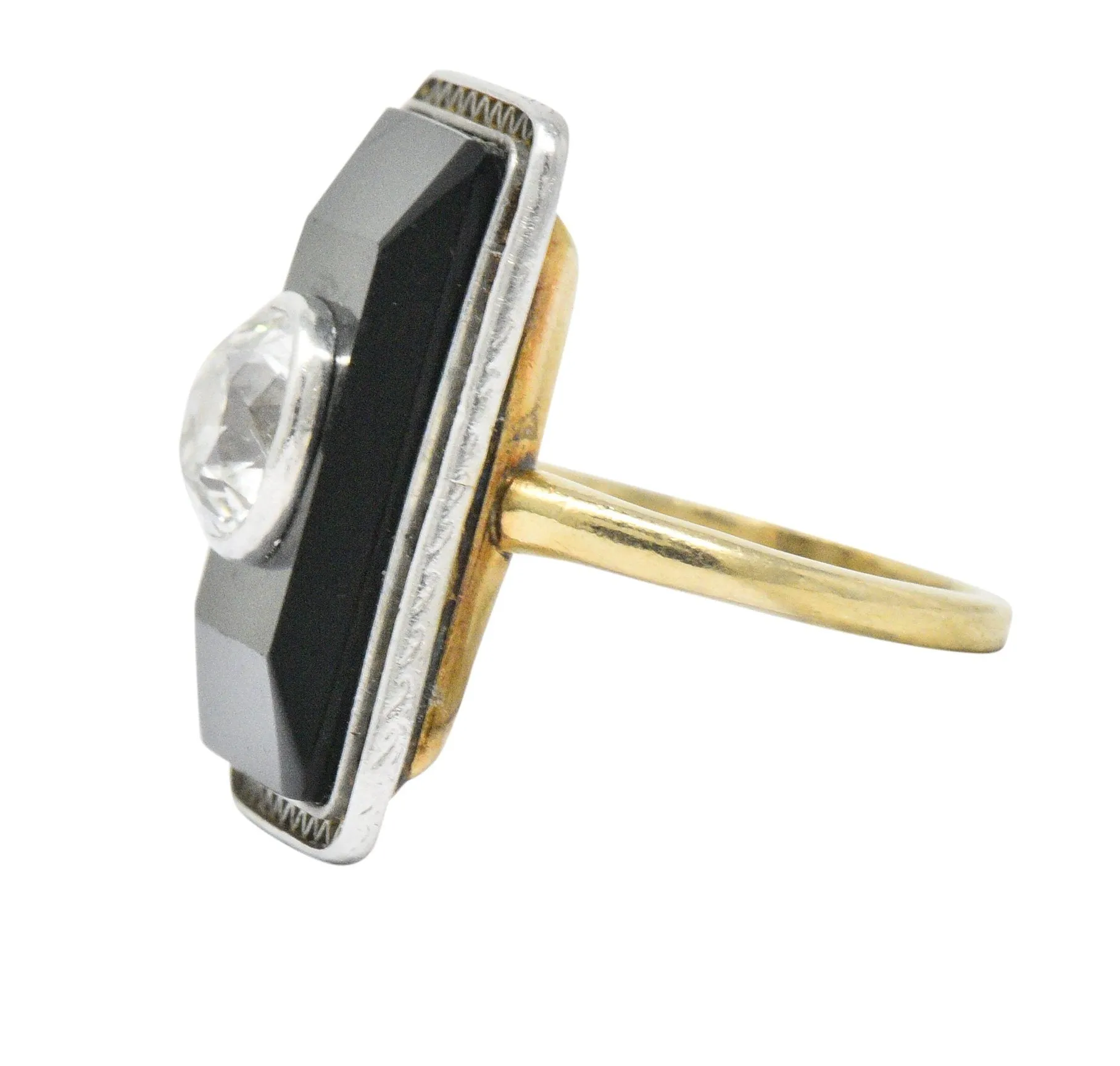 Edwardian 1.20 CTW Diamond Onyx Platinum 14 Karat Gold Ring