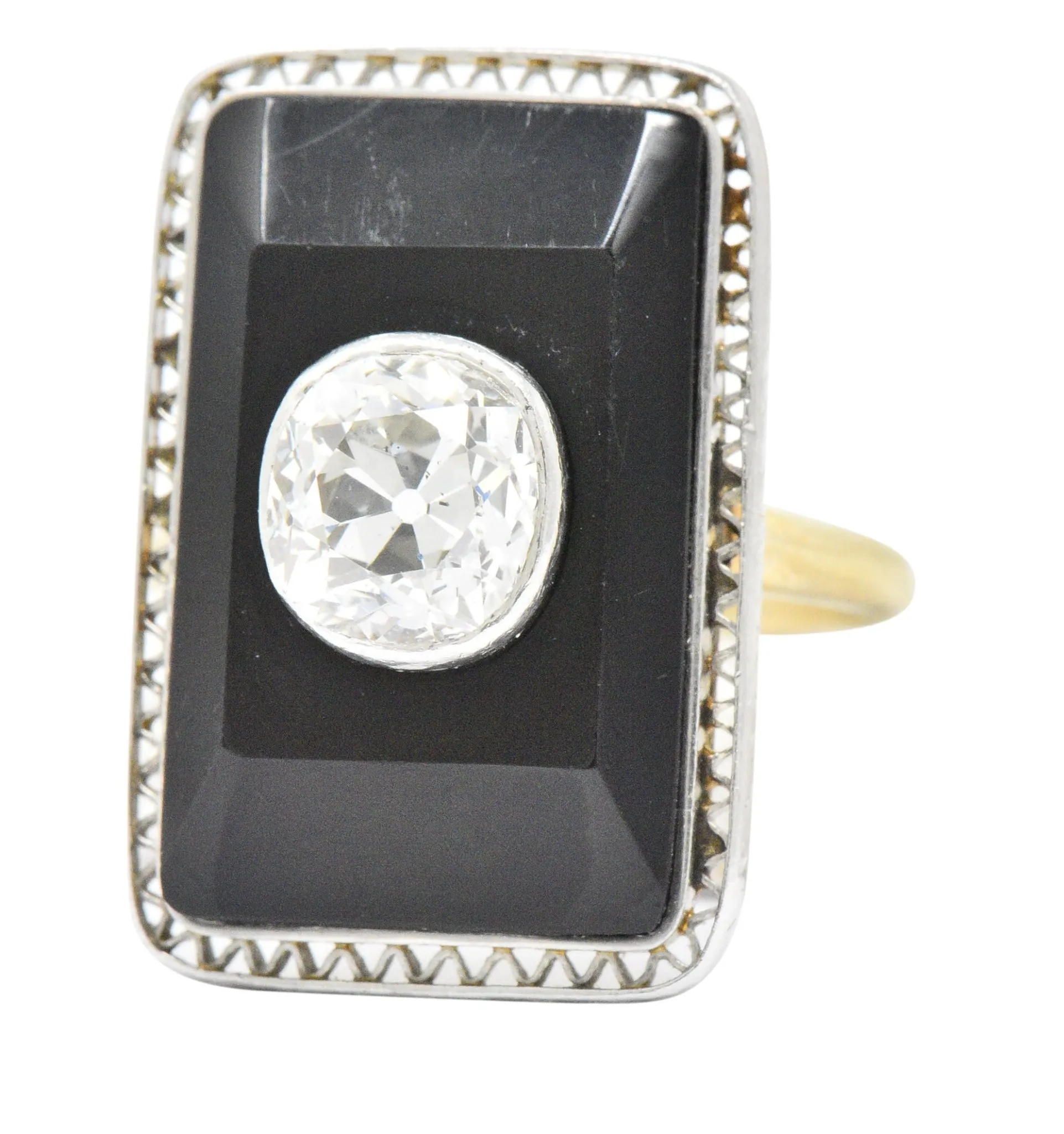 Edwardian 1.20 CTW Diamond Onyx Platinum 14 Karat Gold Ring