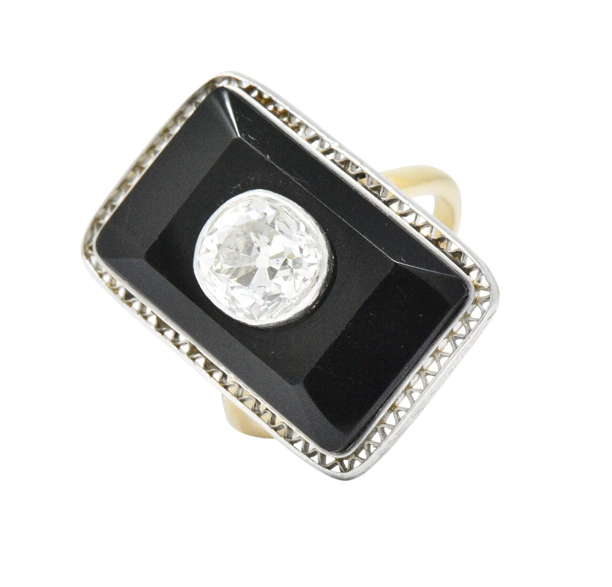 Edwardian 1.20 CTW Diamond Onyx Platinum 14 Karat Gold Ring