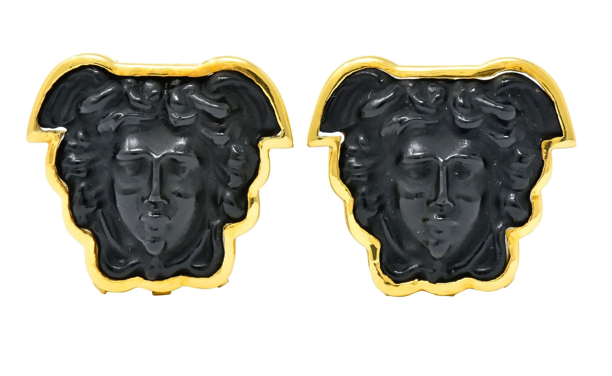 Elizabeth Locke Onyx 18 Karat Gold Medusa Earrings