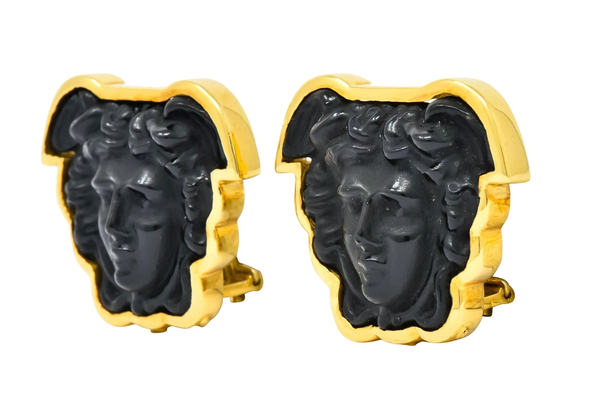 Elizabeth Locke Onyx 18 Karat Gold Medusa Earrings