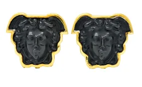 Elizabeth Locke Onyx 18 Karat Gold Medusa Earrings