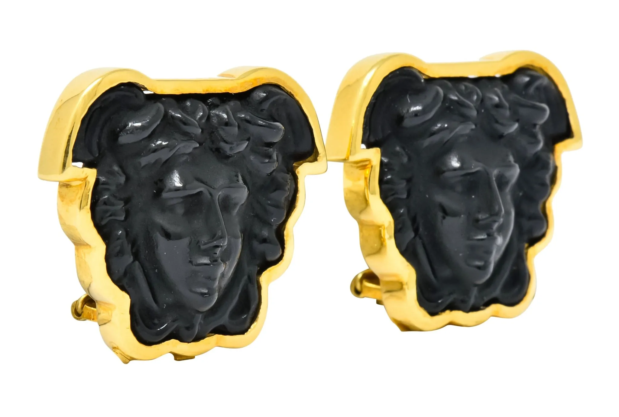 Elizabeth Locke Onyx 18 Karat Gold Medusa Earrings