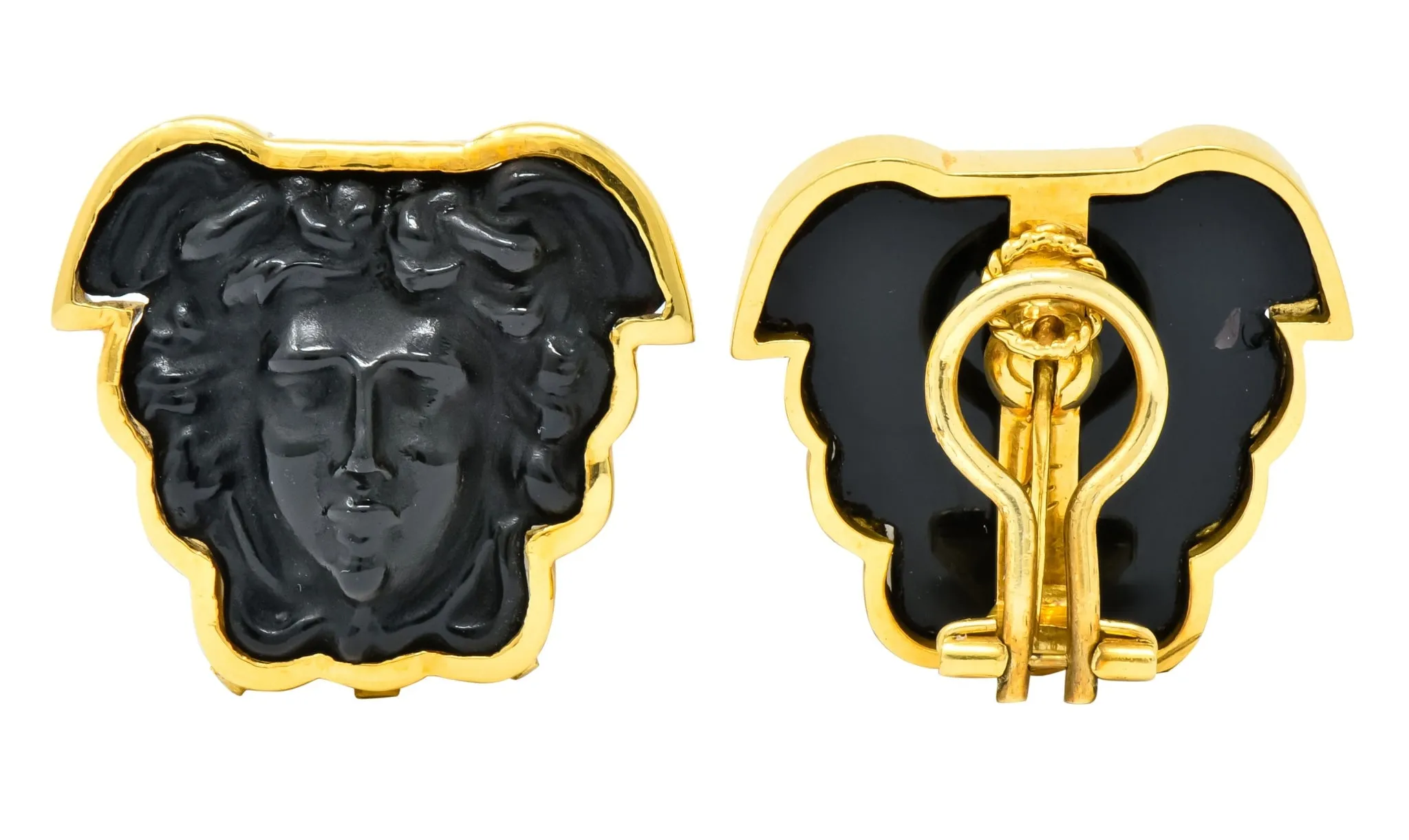 Elizabeth Locke Onyx 18 Karat Gold Medusa Earrings