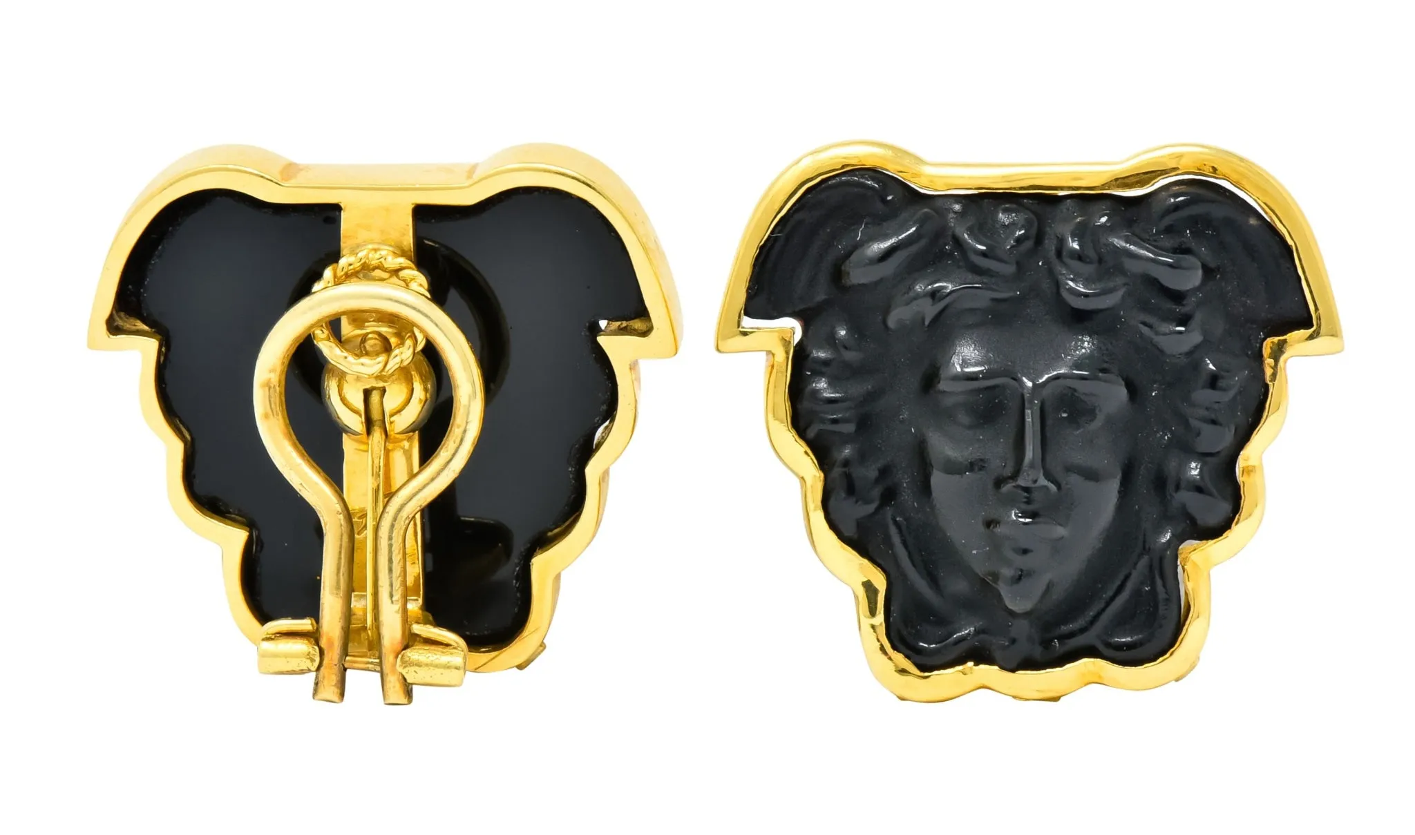 Elizabeth Locke Onyx 18 Karat Gold Medusa Earrings