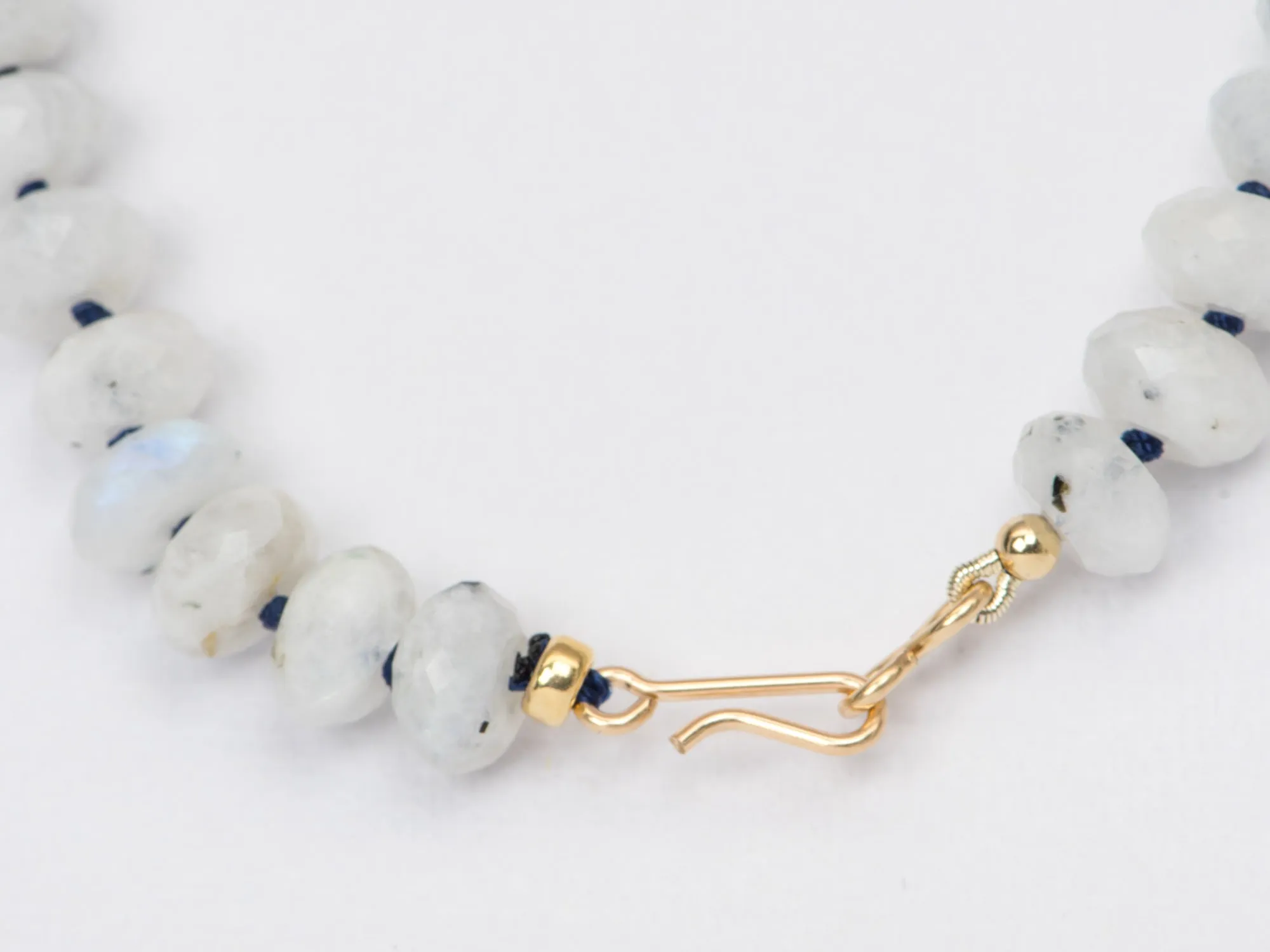 Faceted Moonstone Hand Knotted Necklace with Gold Filled Clasp R4232