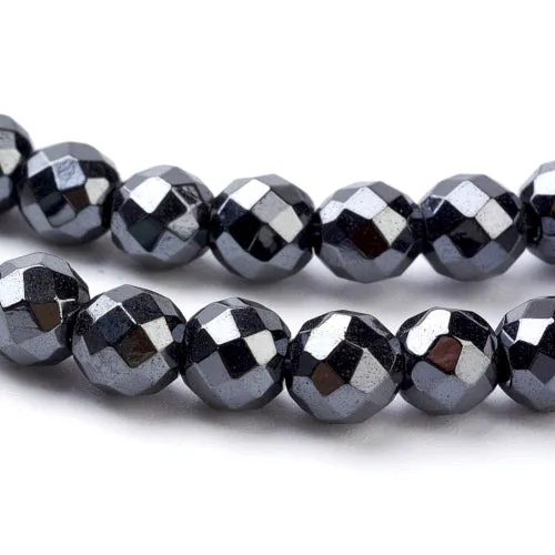 Gemstone Beads, Hematite, Synthetic, Non-Magnetic, Electroplated, Round, Faceted, Black, 4mm