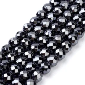 Gemstone Beads, Hematite, Synthetic, Non-Magnetic, Electroplated, Round, Faceted, Black, 4mm