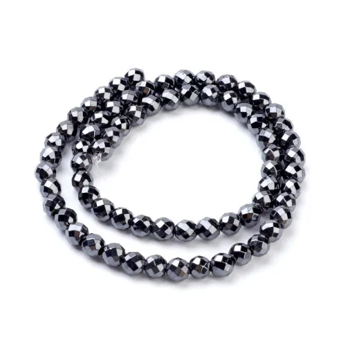 Gemstone Beads, Hematite, Synthetic, Non-Magnetic, Electroplated, Round, Faceted, Black, 4mm