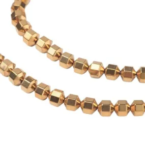 Gemstone Beads, Hematite, Synthetic, Non-Magnetic, Faceted, Lantern, Gold Plated, 4mm