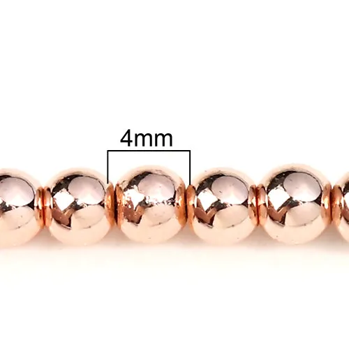 Gemstone Beads, Hematite, Synthetic, Non-Magnetic, Round, Rose Gold, 4mm