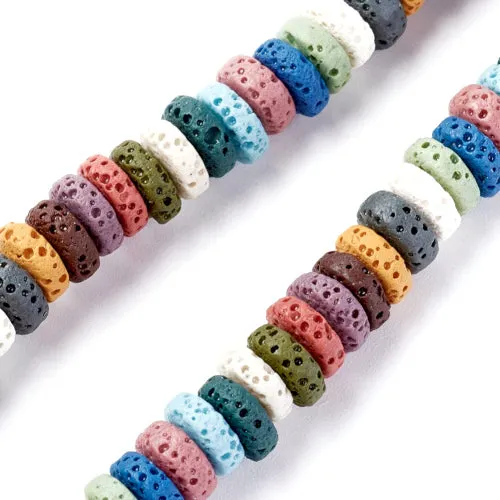 Gemstone Beads, Lava Rock, Natural, Flat, Round, Mixed Colors, 8-8.5mm