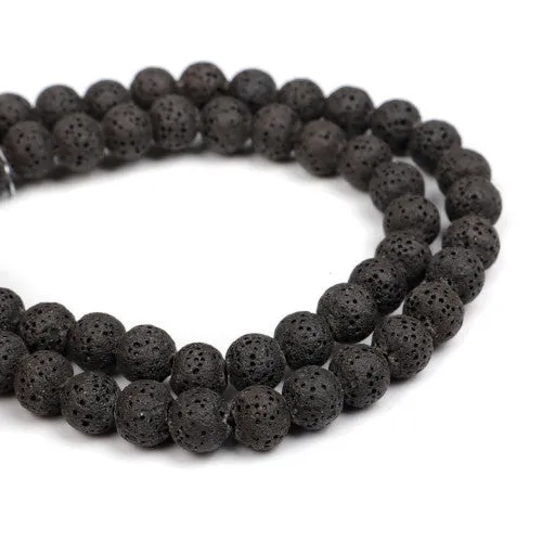 Gemstone Beads, Lava Rock, Natural, Round, Black, 8mm