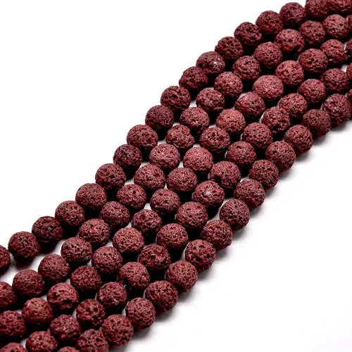 Gemstone Beads, Lava Rock, Natural, Round, Dark Red, 8mm