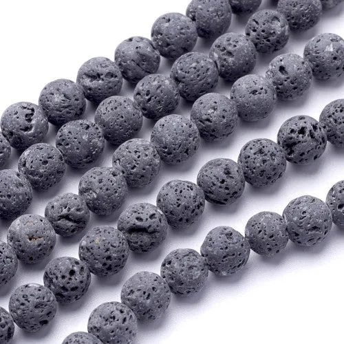 Gemstone Beads, Lava Rock, Natural, Round, Grey, 10mm