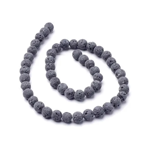 Gemstone Beads, Lava Rock, Natural, Round, Grey, 10mm