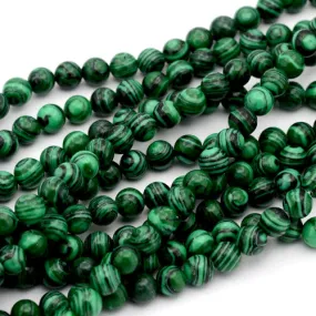 Gemstone Beads, Round, Synthetic, Malachite, Dark Green, 6mm