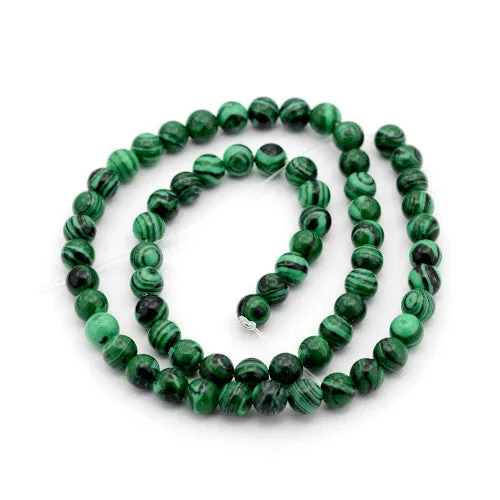 Gemstone Beads, Round, Synthetic, Malachite, Dark Green, 6mm