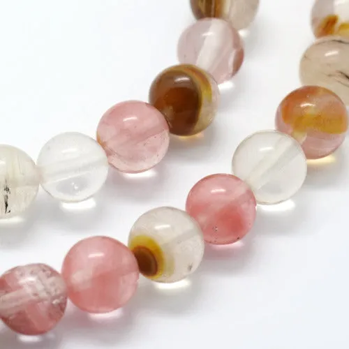 Gemstone Beads, Watermelon Stone, Tigerskin Glass, Natural, Round, 8mm