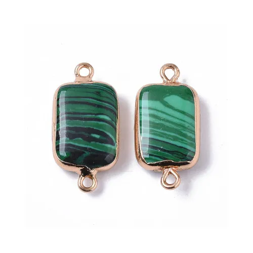 Gemstone Connectors, Synthetic, Malachite, Rectangle, Light Gold, Iron, Link, 26-27mm