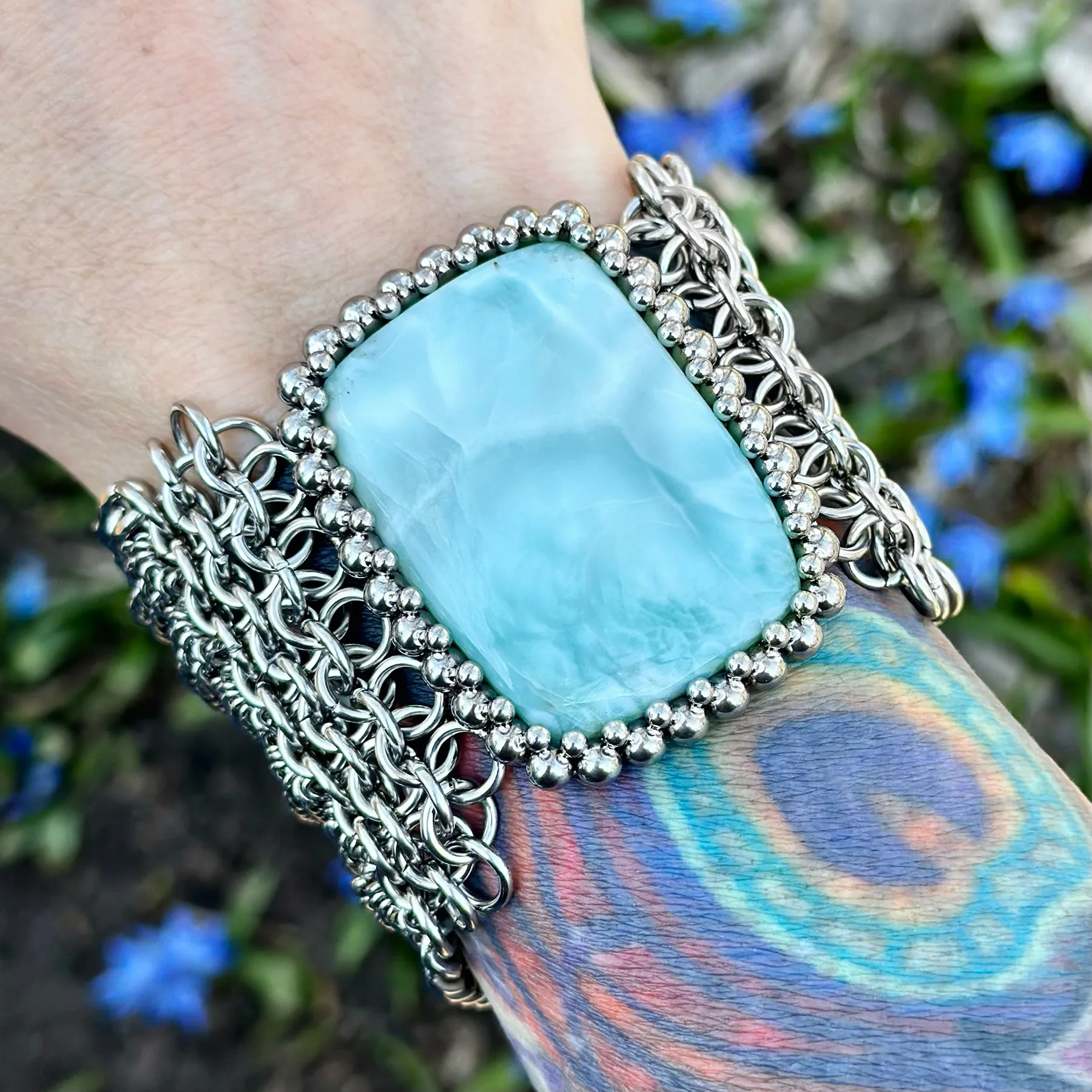 GEMSTONE Rectangular Larimar Cuff Bracelet