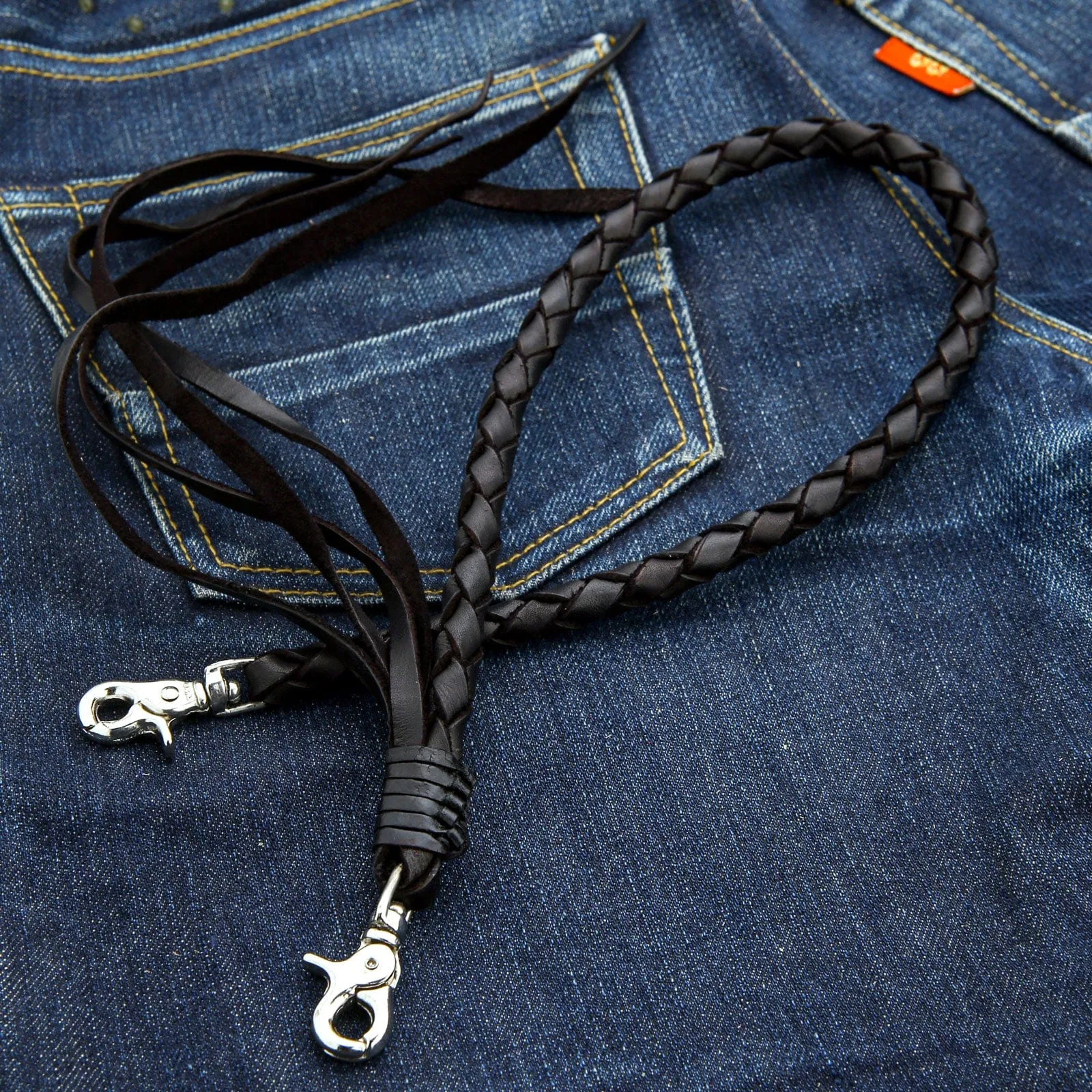 Genuine Black Cowhide Leather Wallet Chain