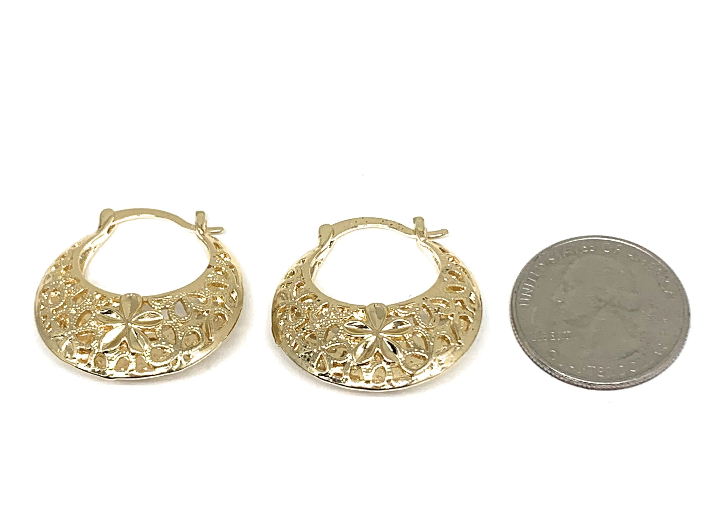 Gold Plated Filigrana Flower Basket Earrings Aretes Canasta Oro laminado