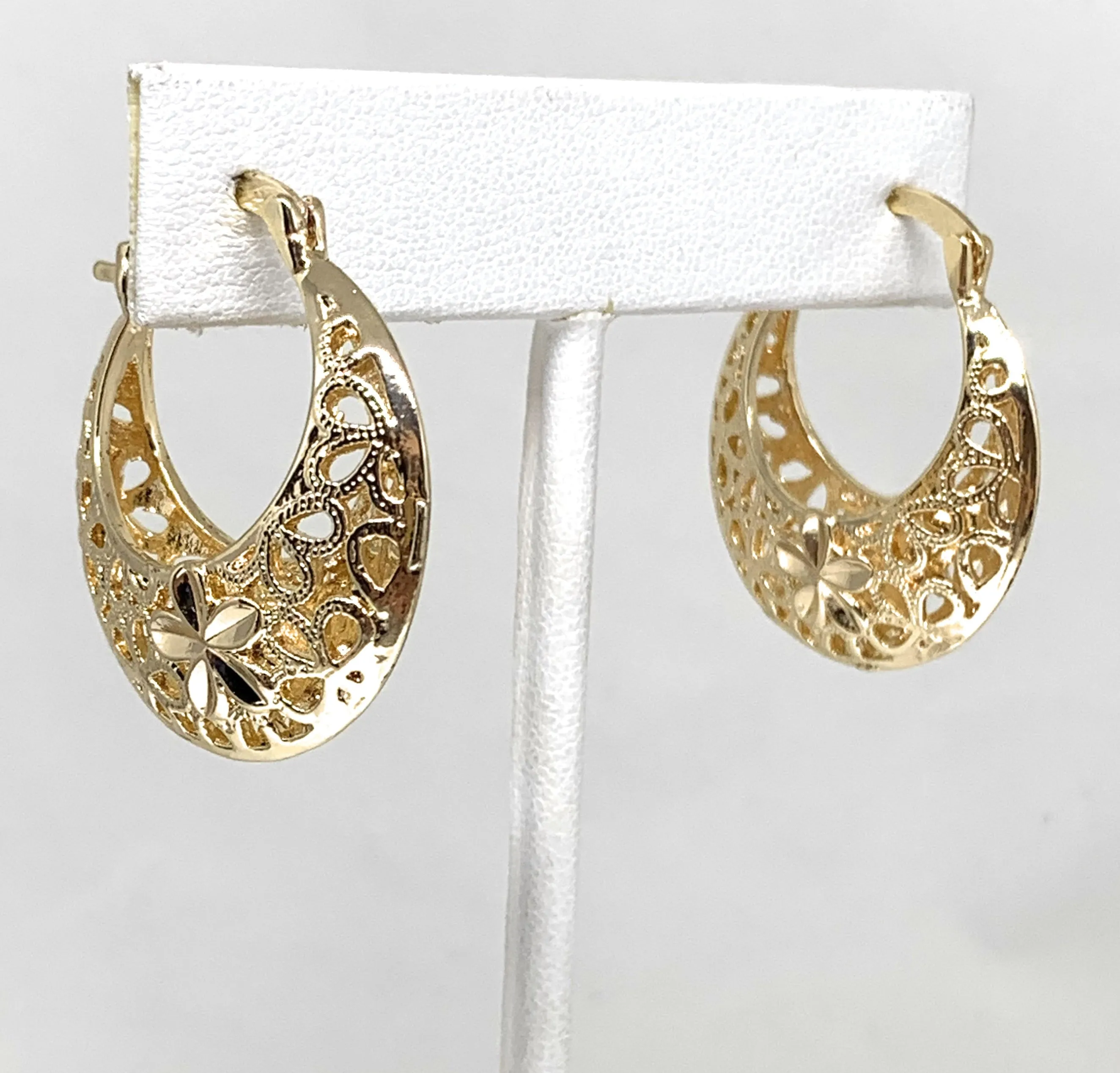 Gold Plated Filigrana Flower Basket Earrings Aretes Canasta Oro laminado