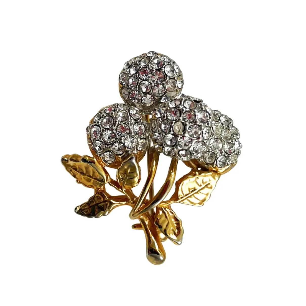 Gold Rhinestone Floral Vintage Brooch