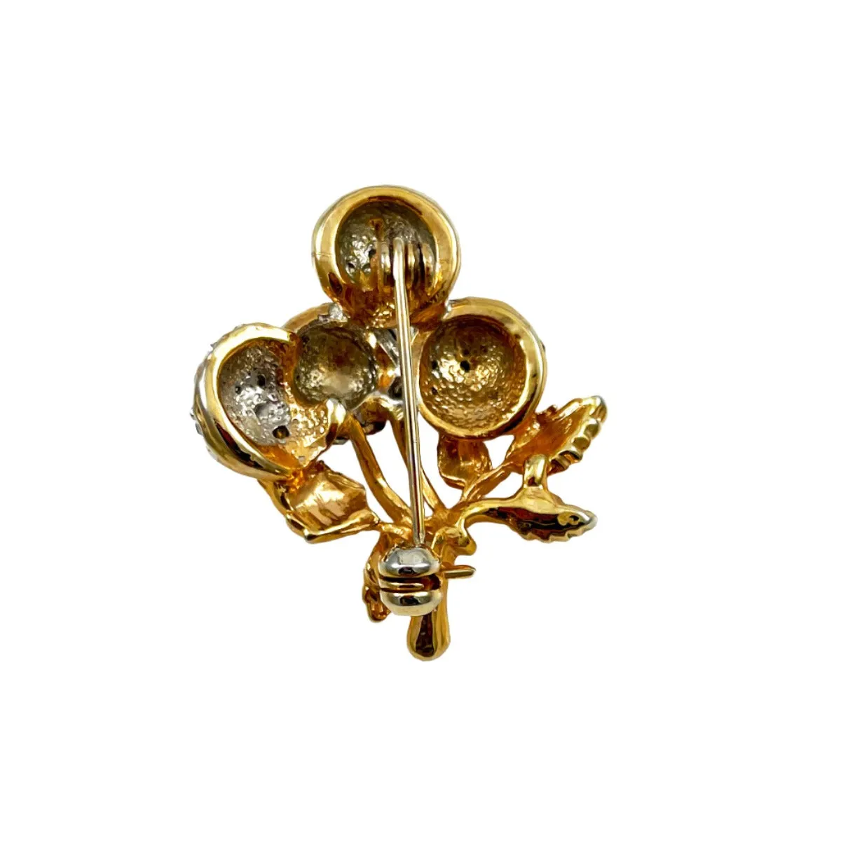 Gold Rhinestone Floral Vintage Brooch