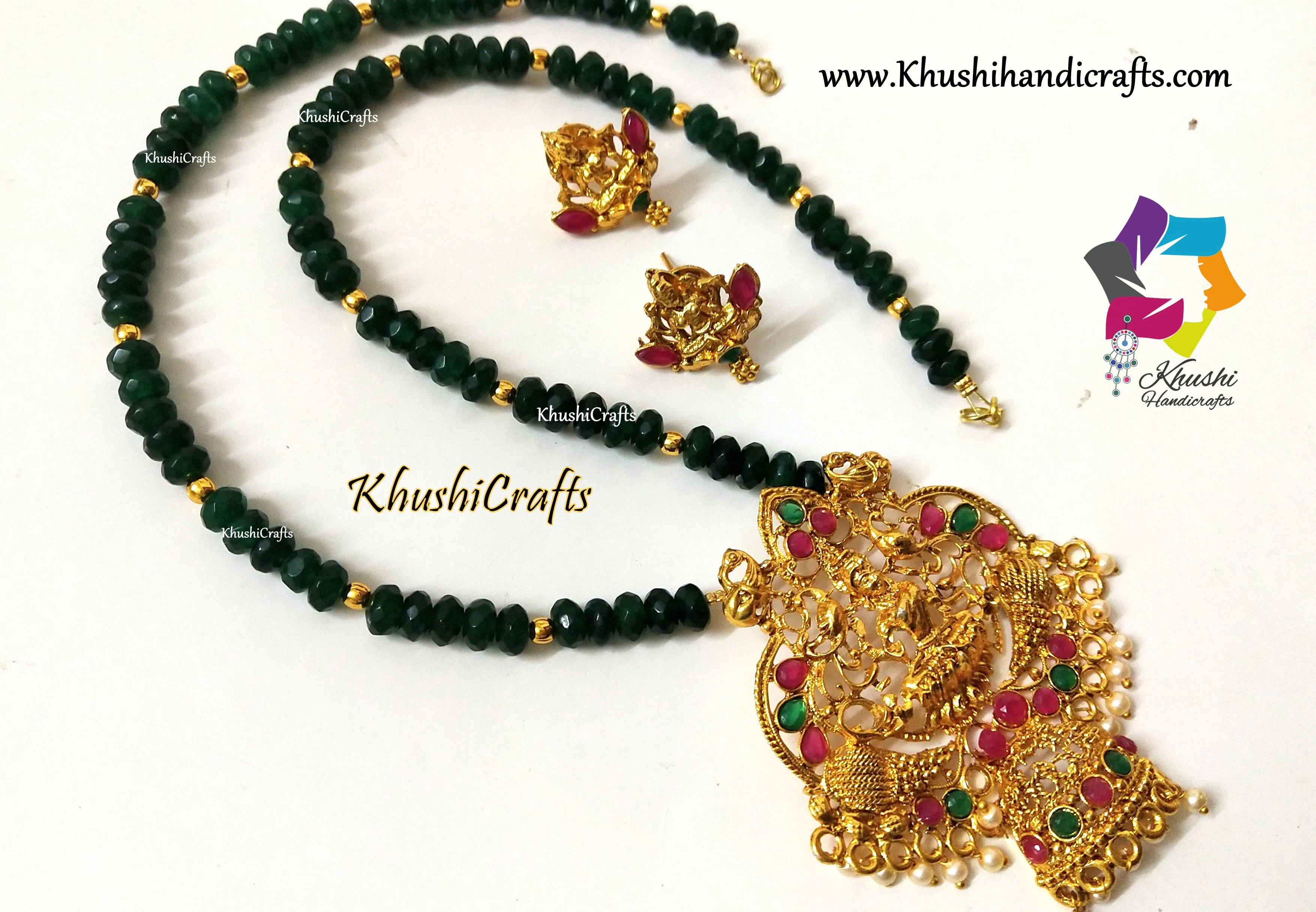 Green Agate Necklace with Lakshmi designer pendant!!