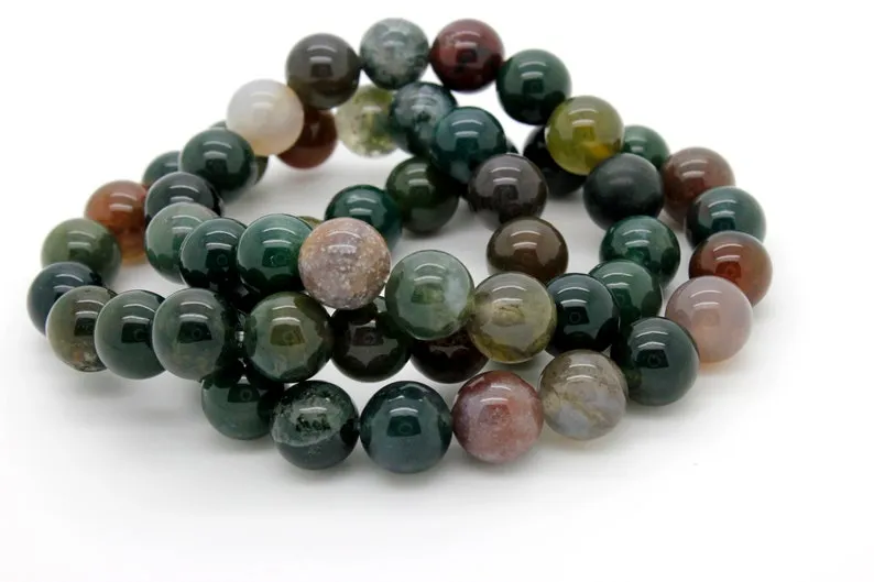 Green Moss Agate Natural Gemstone Stretch Elastic Bracelet