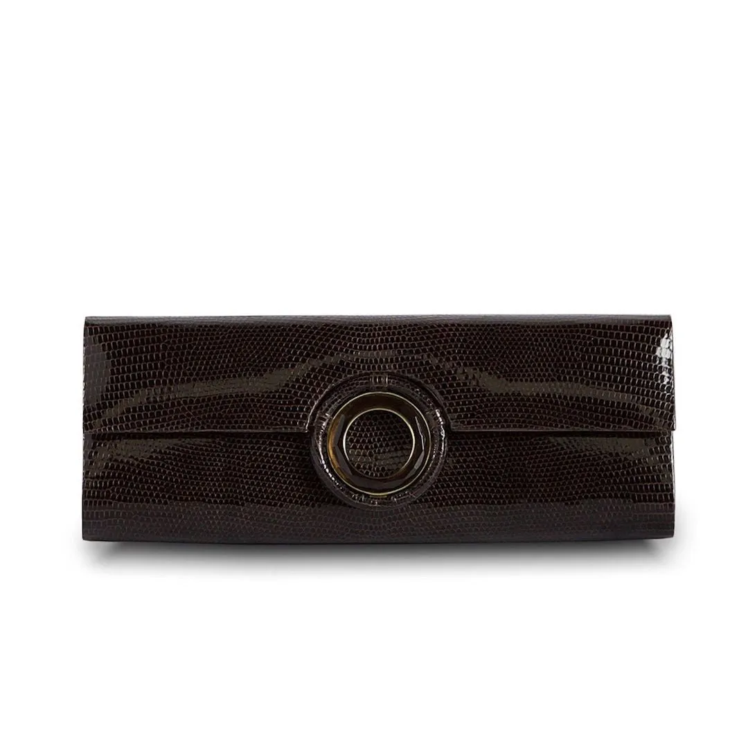 Grommet Roll Clutch - Chocolate Brown Lizard, Topaz Grommet